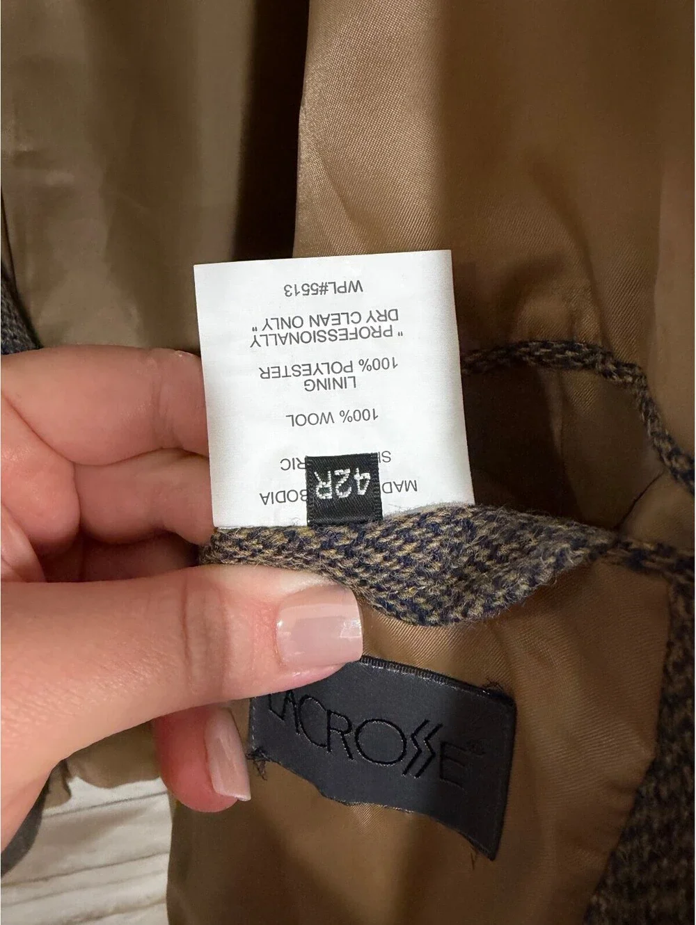 Lacrosse Men's Herringbone Suit Jacket Size 42R 100% Wool Blazer